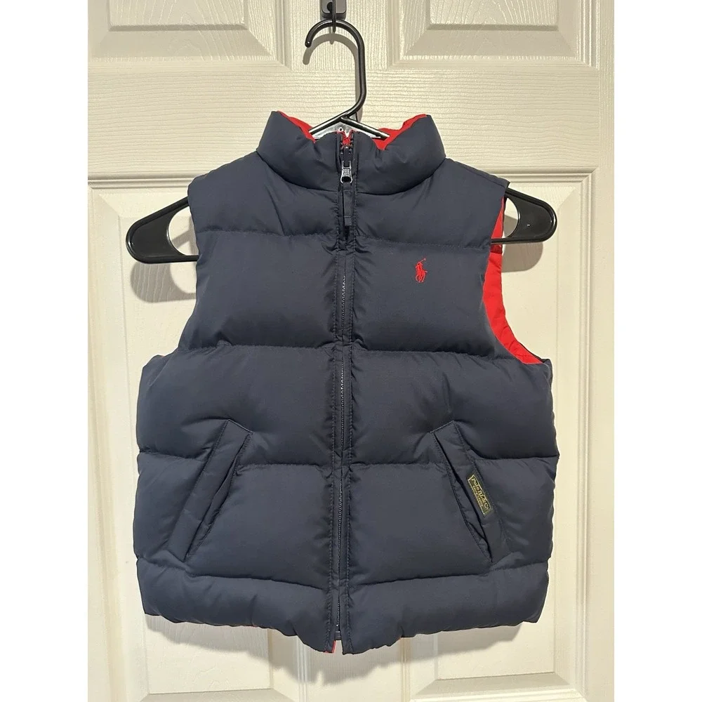 Polo Ralph Lauren Down Puffer Vest Boy's Size 5 Navy‎ Blue & Red Reversible
